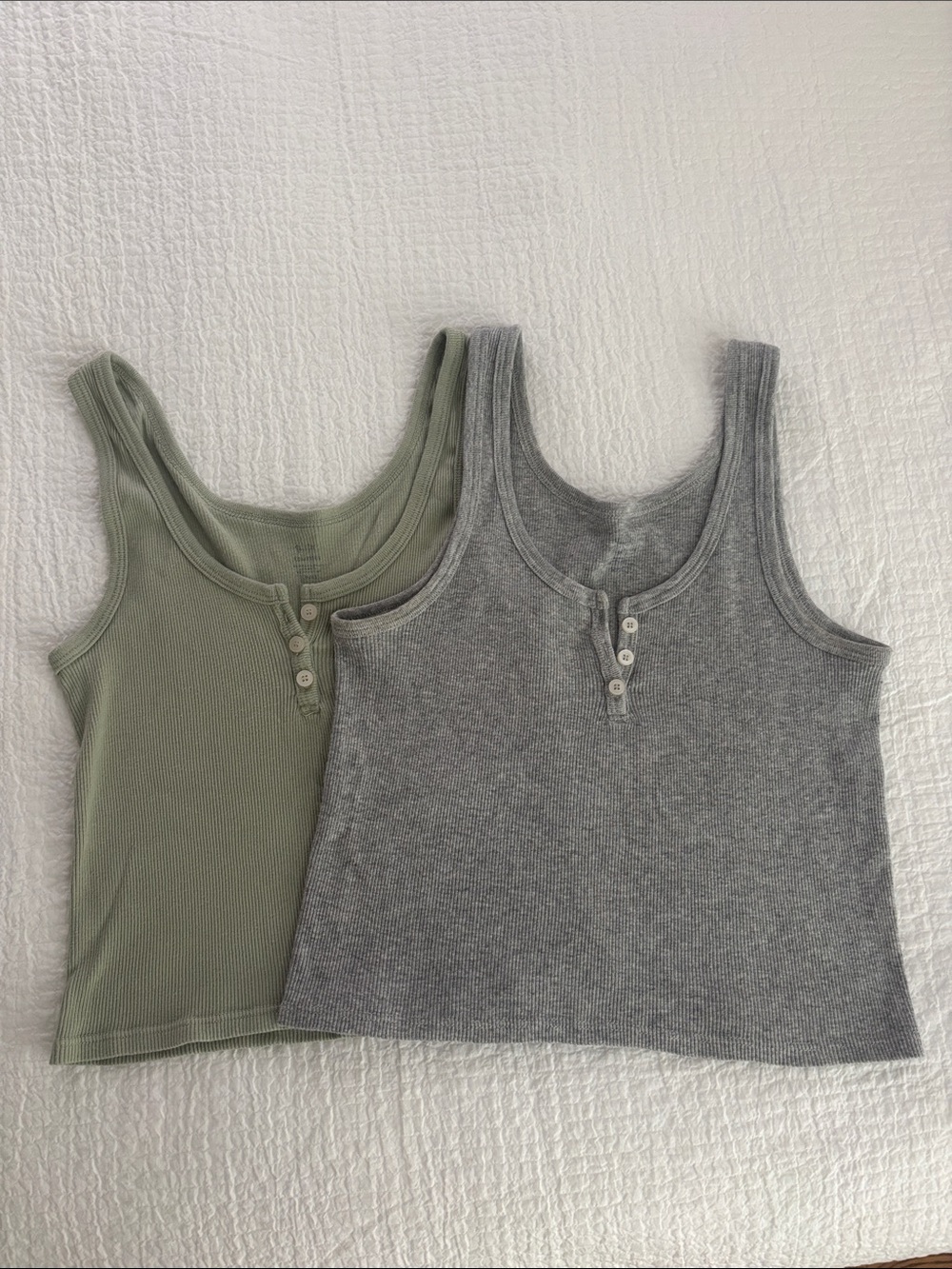 Brandy Ribbed Henley Tank Top - Gray and Sage
